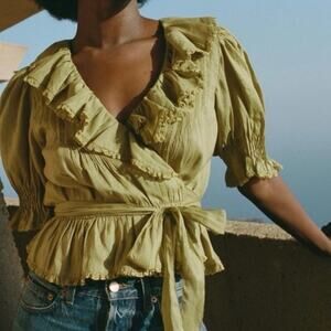 Doen Olive Green Ruffle Blouse